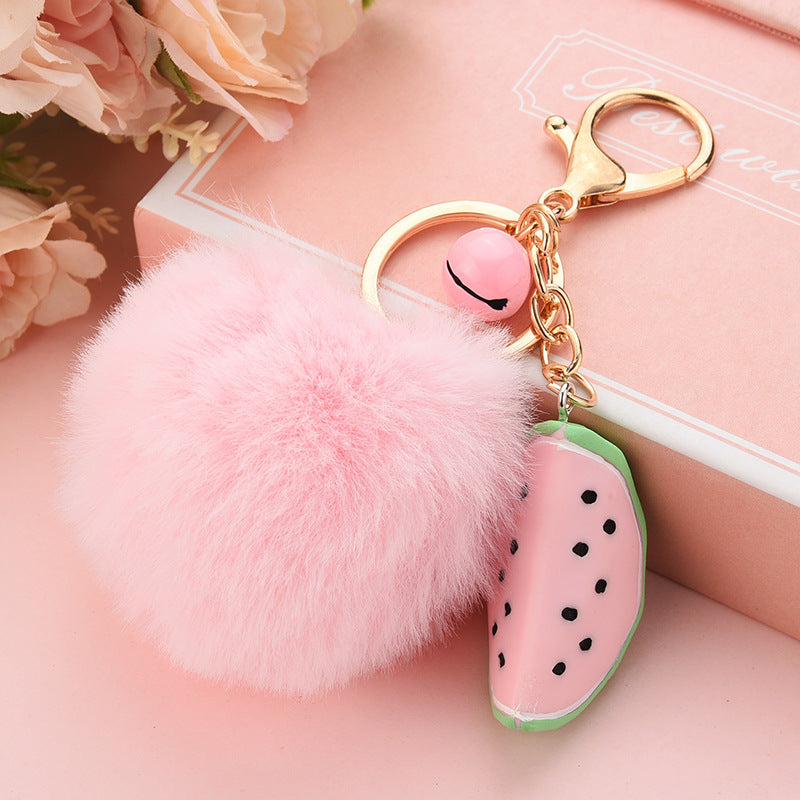 Wholesale Cute Cut Geometric Fruit Fur Ball Keychain Candy Color Plush Doll